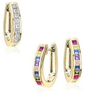 2 Pairs 14k Gold Plated Swarovski Hoop Earrings